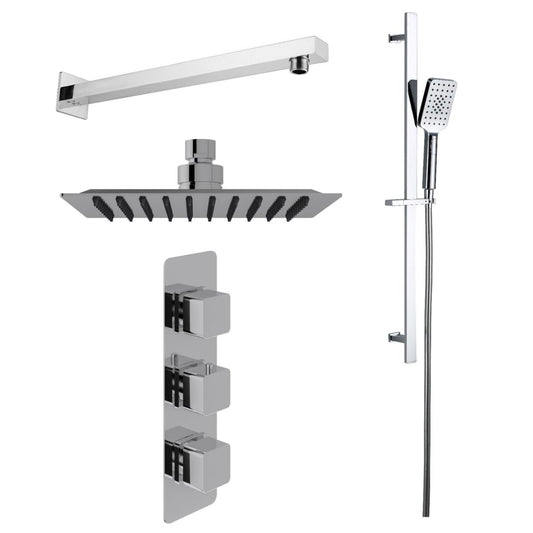 Essence Una Concealed Shower Kit with Slide Rail Kit and Wall Mounted Rain Head, Chrome