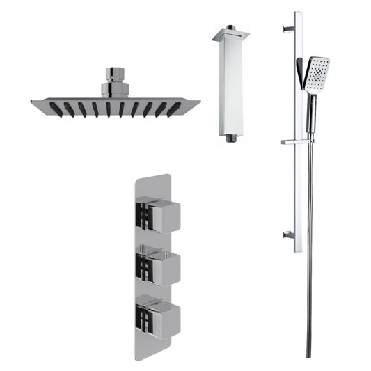 Luxe Una Concealed Shower Kit with Slide Rail Kit and Ceiling Mounted Rain Head, Chrome