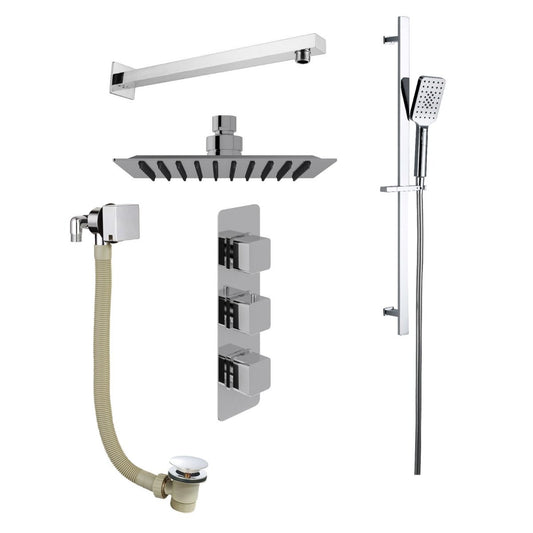 Suds Una Concealed Shower Kit with Slide Rail Kit, Wall Mounted Rain Head and Bath Overflow Filler, Chrome