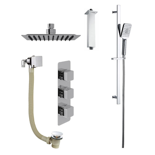 Pure Una Concealed Shower Kit with Slide Rail Kit, Ceiling Mounted Rain Head and Bath Overflow Filler, Chrome