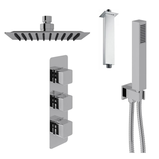 Luster Una Concealed Shower Kit with Handset and Ceiling Mounted Rain Head, Chrome