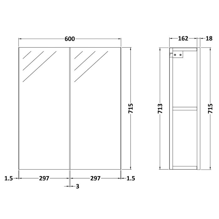 Fairford Union 600mm Slimline White Double Door Mirror Unit