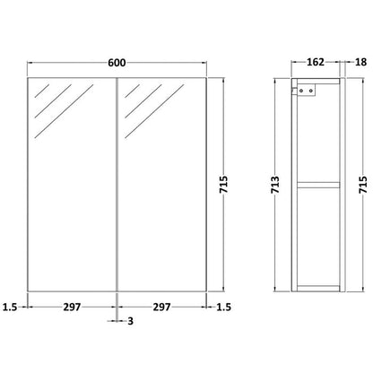 Fairford Union 600mm Slimline Black Double Door Mirror Unit