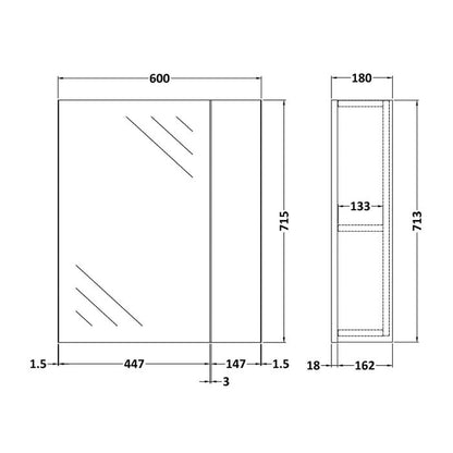 Fairford Union 600mm Slimline White Single Door Mirror Unit