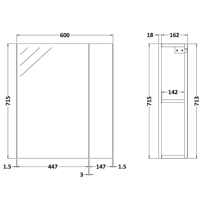 Fairford Union 600mm Slimline Grey Single Door Mirror Unit