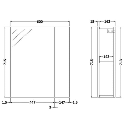 Fairford Union 600mm Slimline Grey Single Door Mirror Unit