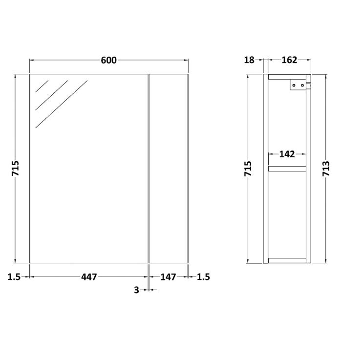 Fairford Union 600mm Slimline Black Single Door Mirror Unit