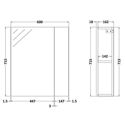 Fairford Union 600mm Slimline Black Single Door Mirror Unit