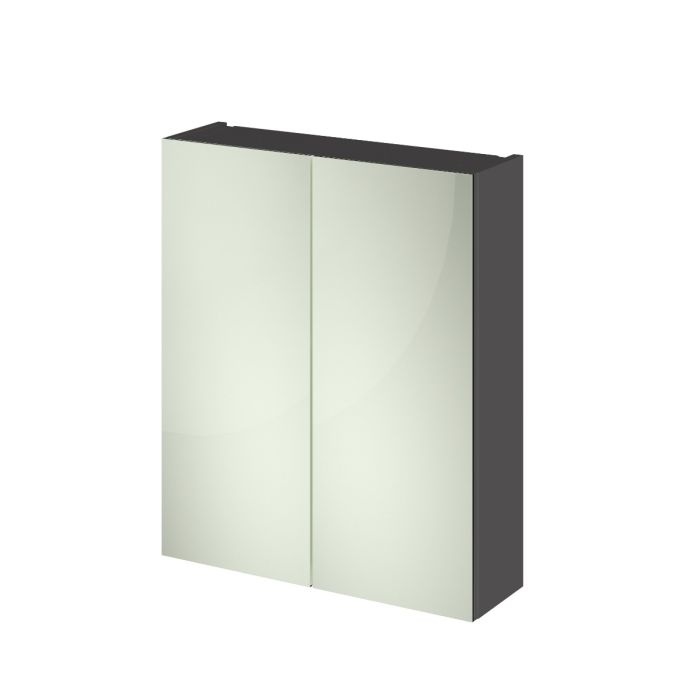 Fairford Union 600mm Slimline Grey Gloss Double Door Mirror Unit