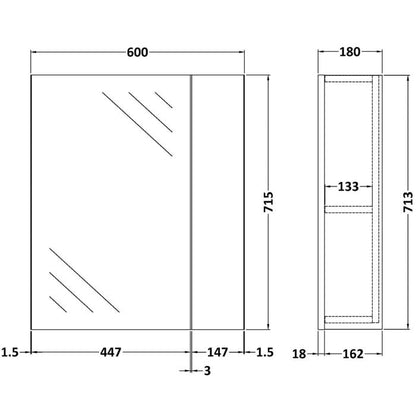 Fairford Union 600mm Slimline Grey Gloss Single Door Mirror Unit