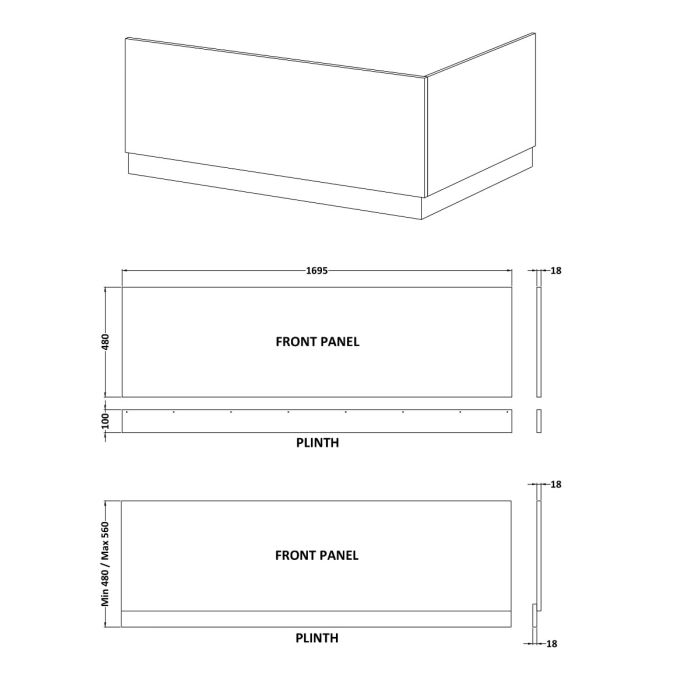 Fairford MDF Driftwood Straight Side Panel w/Plinth, 1700mm