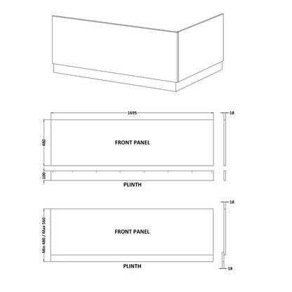 Fairford MDF Driftwood Straight Side Panel w/Plinth, 1700mm