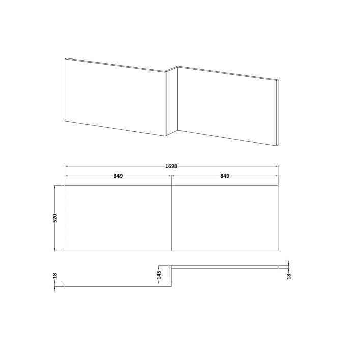 Fairford MDF White L Shape Side Panel, 1700mm