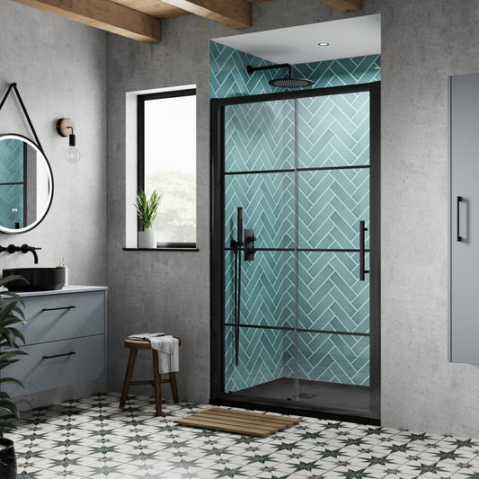 Fairford 8mm Matt Black Lined Sliding Shower Door