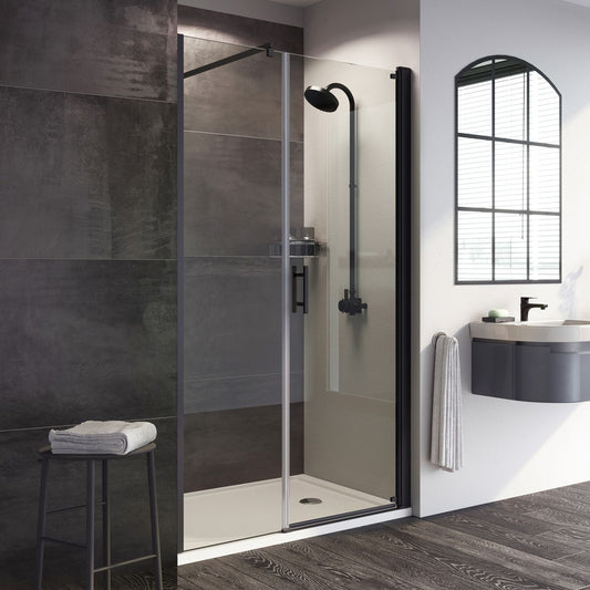 Fairford Pro 8 Black Frameless 8mm Pivot Shower Door with Inline Panel