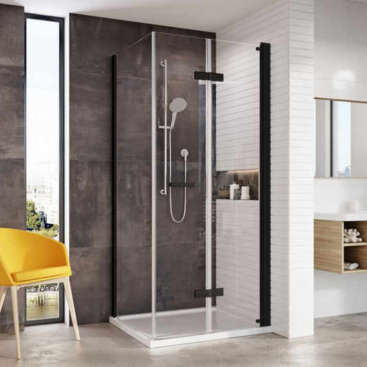 Fairford Pro 8 Black Frameless 8mm Bi-Fold Door Rectangular Shower Enclosure