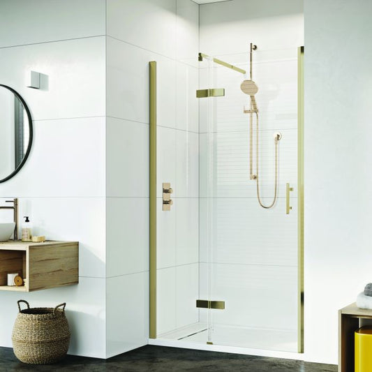 Fairford Pro 8 Brushed Brass Frameless 8mm Hinged Shower Door Enclosure with Side Panel