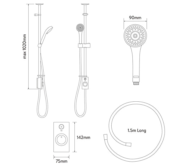 AQUALISA VISAGE GRAVITY-PUMPED CEILING-FED SINGLE OUTLET CHROME THERMOSTATIC DIGITAL SHOWER