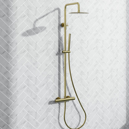 Serene Brushed Brass Round Thermostatic Shower Kit