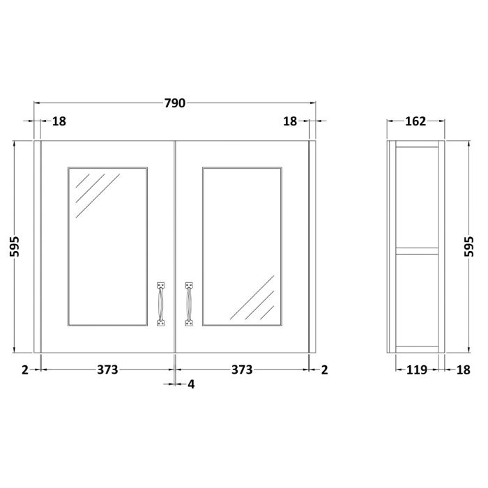 Double Door Mirror Unit Soft Grey