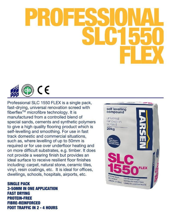 Larsen Fibre Reinforced Leveller 20kg Flexible 3-50mm depth - Fast-Drying, Professional