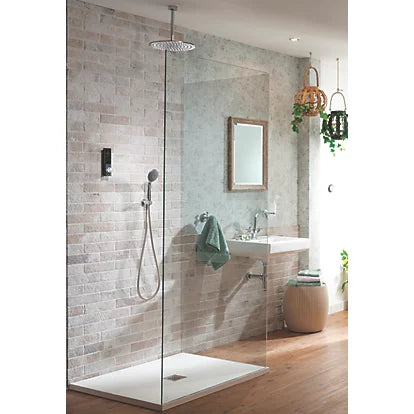 TRITON H2OME GRAVITY-PUMPED CEILING & REAR FED DUAL OUTLET CHROME / BLACK THERMOSTATIC DIGITAL SHOWER