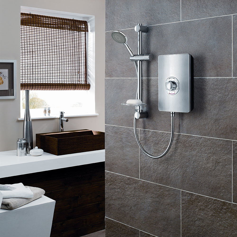 Triton - Aspirante 9.5kw Electric Shower - Brushed Steel