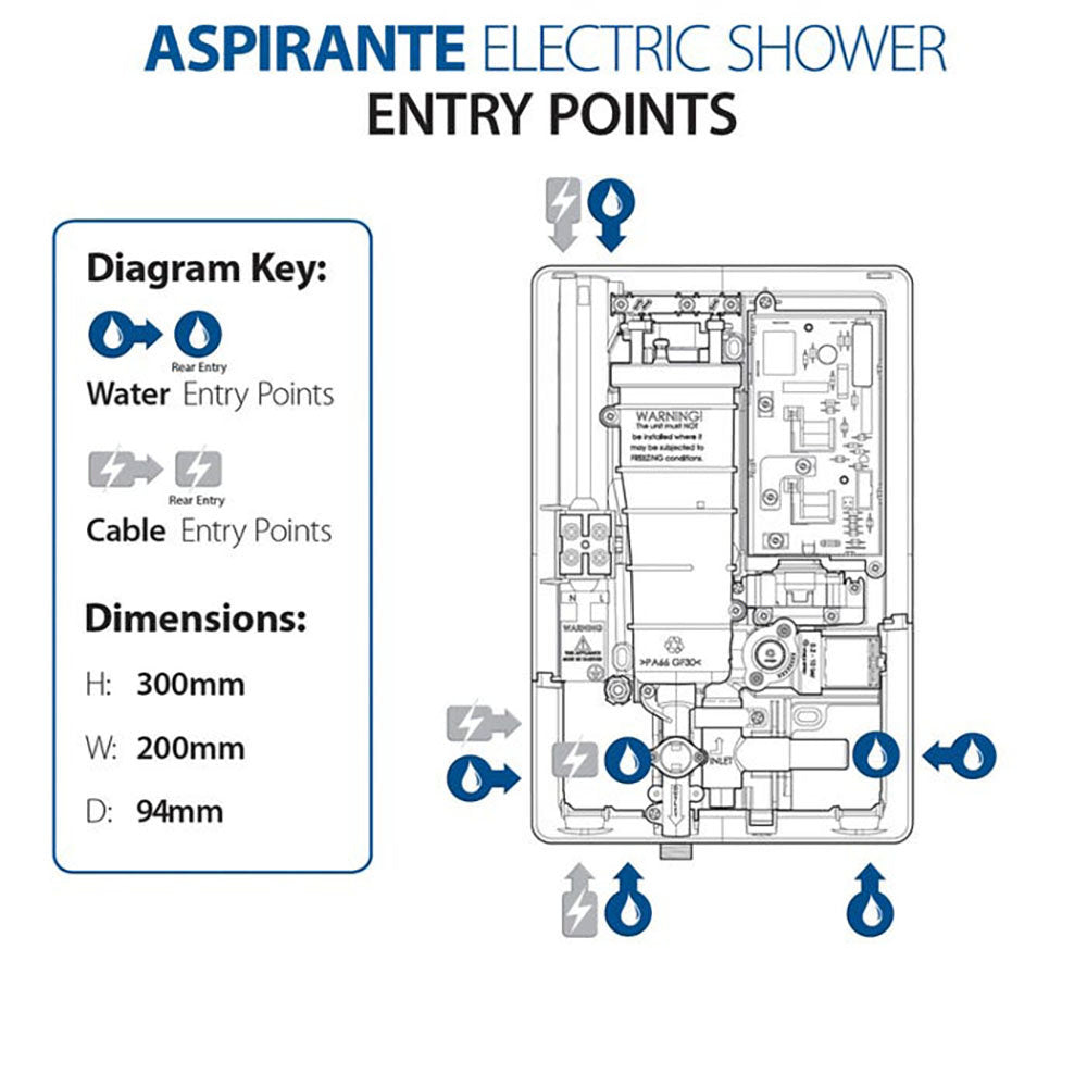 Triton - Aspirante 9.5kw Electric Shower - Brushed Steel