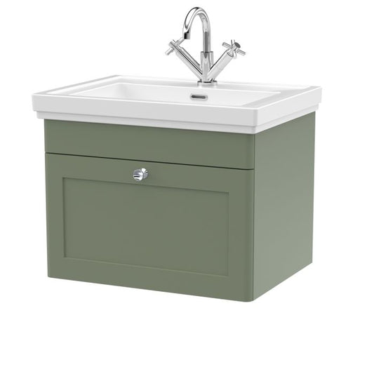 Fairford Laurel 2.0 600mm Wall Hung Satin Green Vanity Unit - 1 Tap Hole