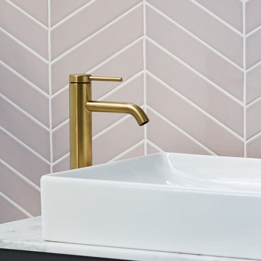 Britton Bathrooms Hoxton Brushed Brass High Rise Basin Mixer