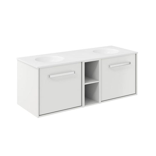 Crosswater Infinity 1200 Matt White Unit with Double Basin and Internal Drawer