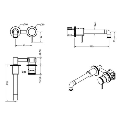 Crosswater MPRO Industrial 2 Hole Chrome Wall Mounted Basin Mixer