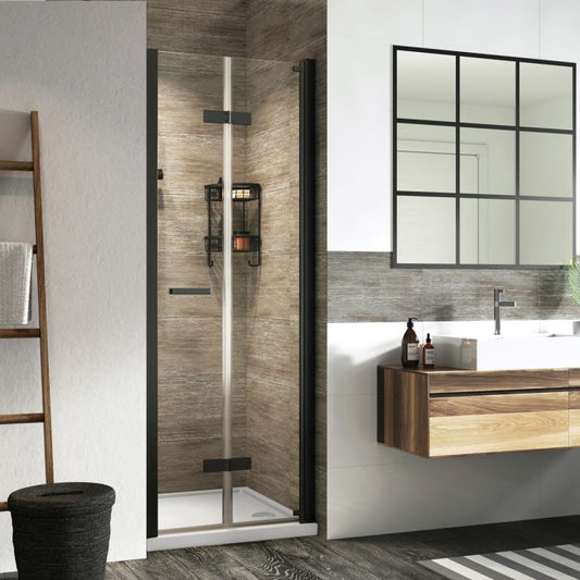 Fairford Pro 8 Black 760mm Frameless 8mm Bi-Fold Shower Door