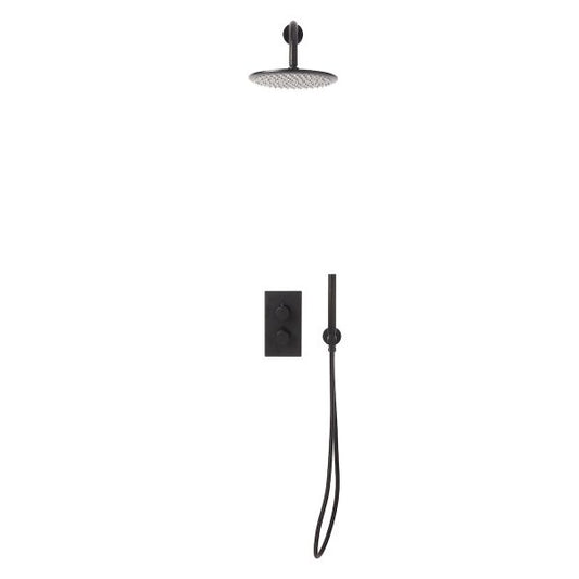 Glossy Element 7 Matt Black Concealed Shower Kit with Overhead, Handset and Bracket