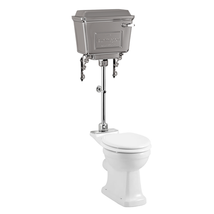 Burlington Rimless Close-coupled Pan with Chrome Aluminium Cistern & Low-level Flush Pipe Kit