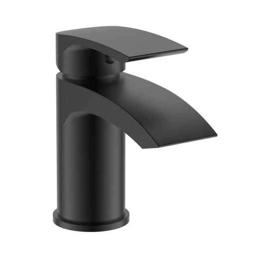 Rivato Reno Black Mini Basin Mixer with Push Button Waste