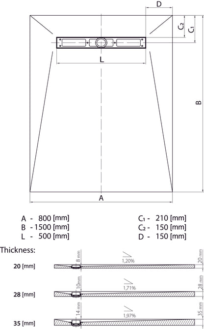 Waterproof Floor Tray Kit 800 x 1500