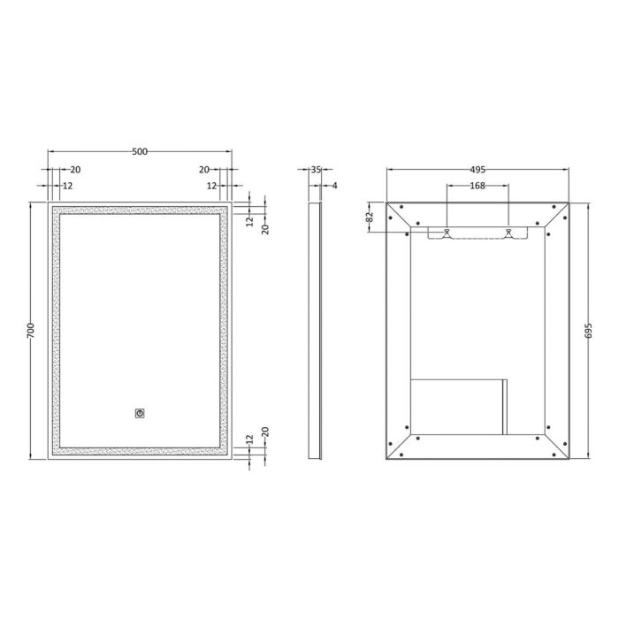 Fairford Stone 500 x 700mm LED Touch Sensor Mirror