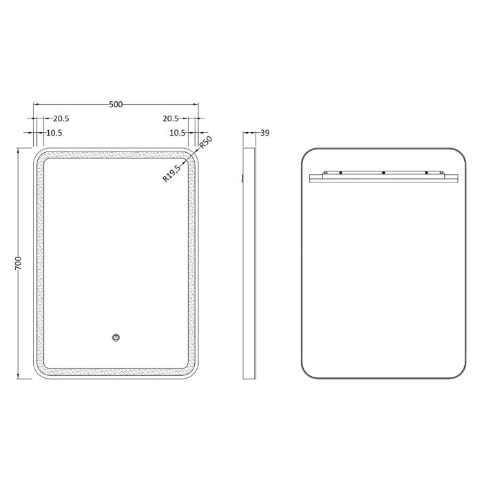 Fairford Storm 500 x 700mm LED Touch Sensor Mirror