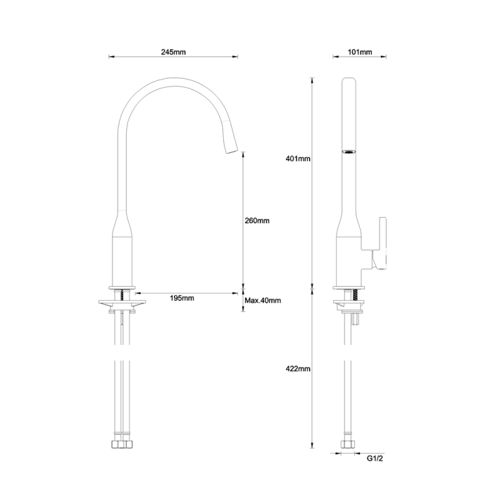 Crosswater Svelte Side Lever Kitchen Mixer