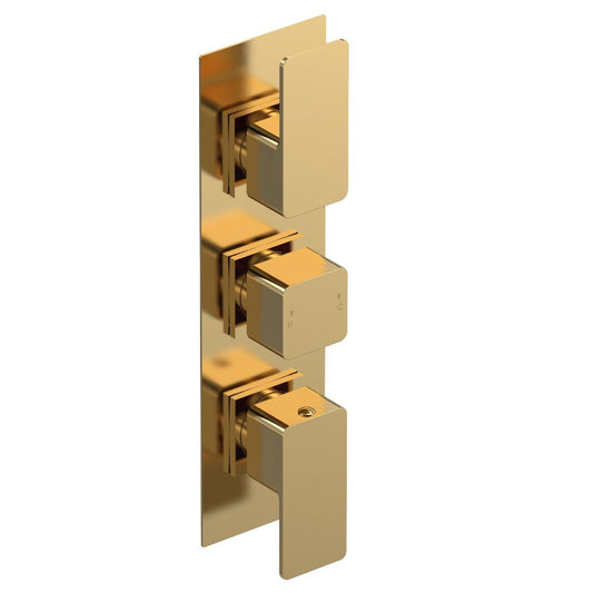 Fairford Una Grace Brushed Brass Square Concealed Triple Shower Valve, 2 Outlet