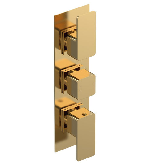 Fairford Una Grace Brushed Brass Square Concealed Triple Shower Valve with Diverter, 3 Outlet