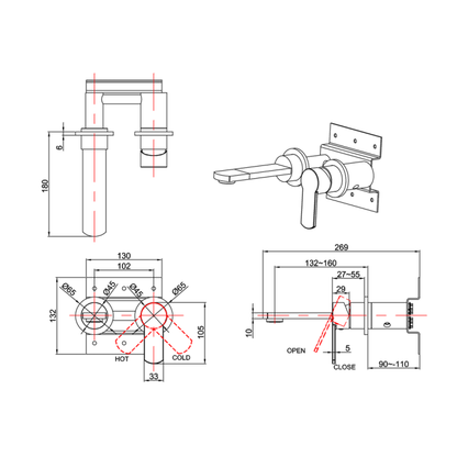 Crosswater Wisp 2 Hole Chrome Wall Mounted Basin Mixer