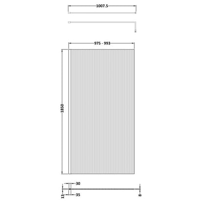 Fairford Chrome Fluted 8mm Wetroom Screen - 1850mm High