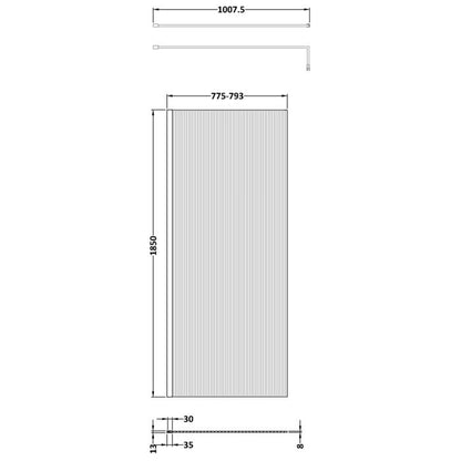 Fairford Chrome Fluted 8mm Wetroom Screen - 1850mm High