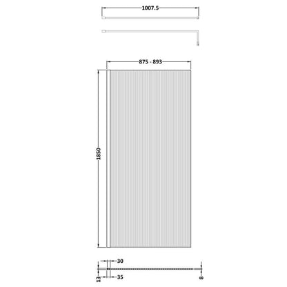 Fairford Chrome Fluted 8mm Wetroom Screen - 1850mm High